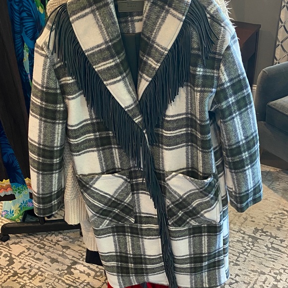 Blank NYC Green Plaid Teddy Jacket with Fringe - Picture 1 of 3